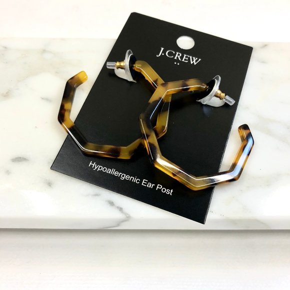 ✨NWT ✨ J.CREW TORTOISE HEXAGON HOOP EARRINGS - Picture 2 of 5